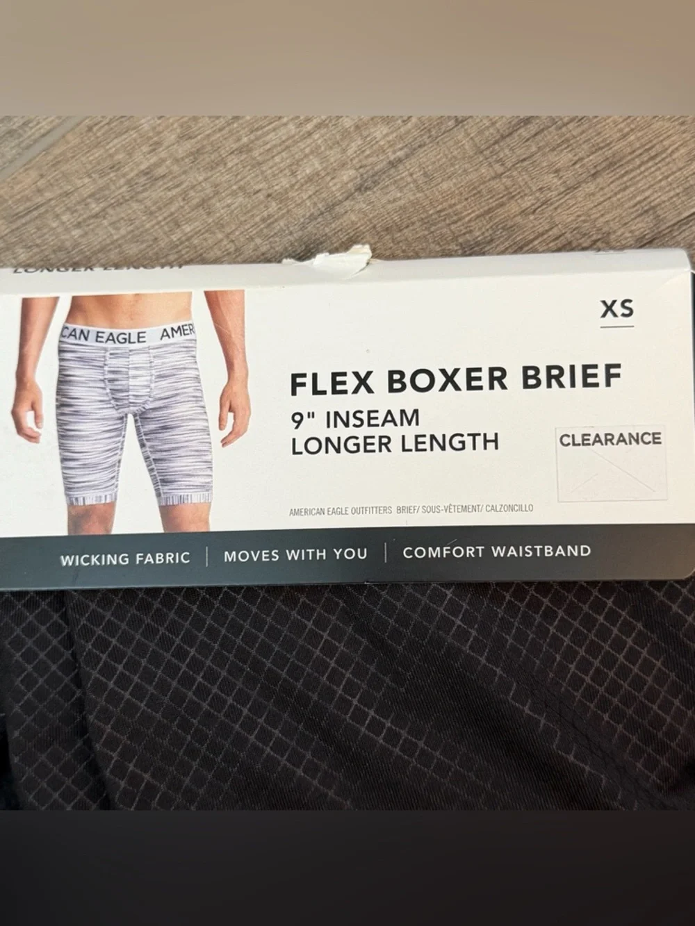 American Eagle Black Flex Boxer Brief Mens XS 9” Inseam Longer Length Wicking